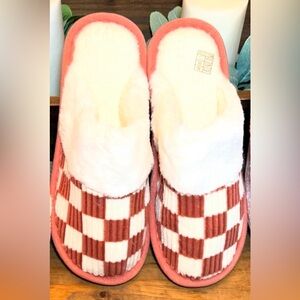 Checkered Burnt Orange and White Slippers